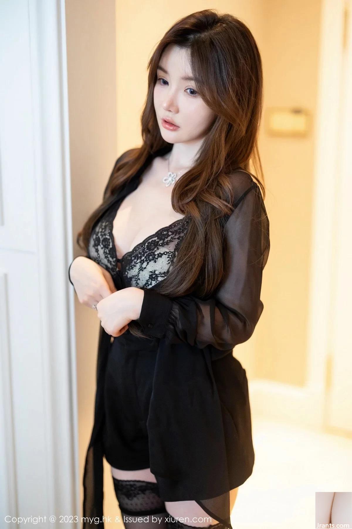 (MyGirl) Vol.649_Model Nuo Meizi MINIbabe pakaian dalam renda hitam seksi dengan stoking garter renda hitam foto menawan (58P)