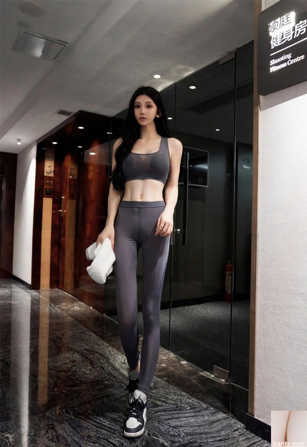 A bunda linda de Zhou Yuxi, calças justas de ginástica, figura sexy, conjunto de ginástica (15P)