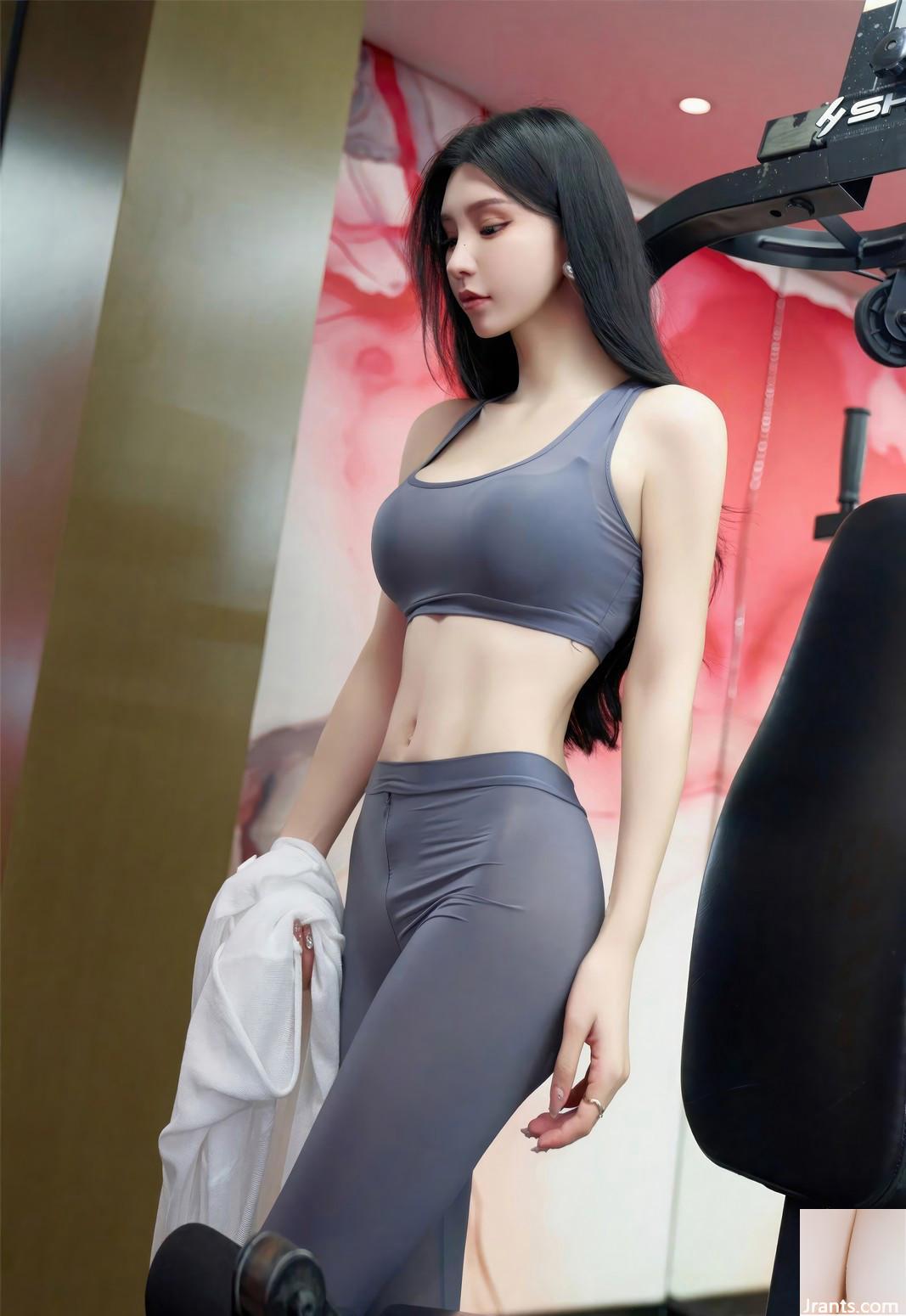 A bunda linda de Zhou Yuxi, calças justas de ginástica, figura sexy, conjunto de ginástica (15P)