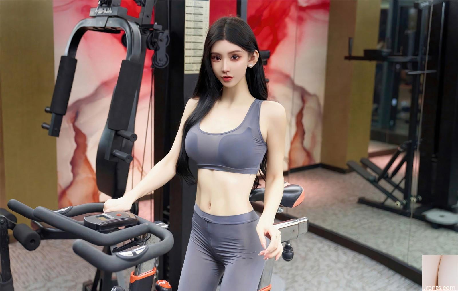 A bunda linda de Zhou Yuxi, calças justas de ginástica, figura sexy, conjunto de ginástica (15P)