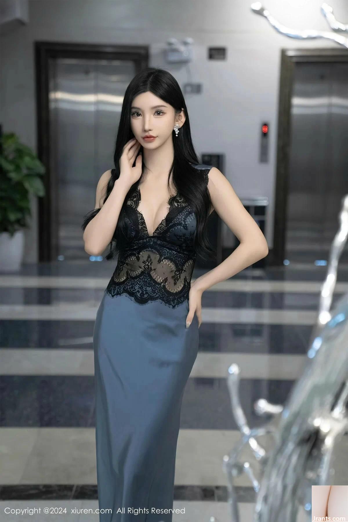 Le 8242e numéro de XiuRen de la jupe longue en soie sexy de la déesse Zhou Yuxi Sally + combinaison en tulle noir montrant une photo de tentation corporelle parfaite (107P)