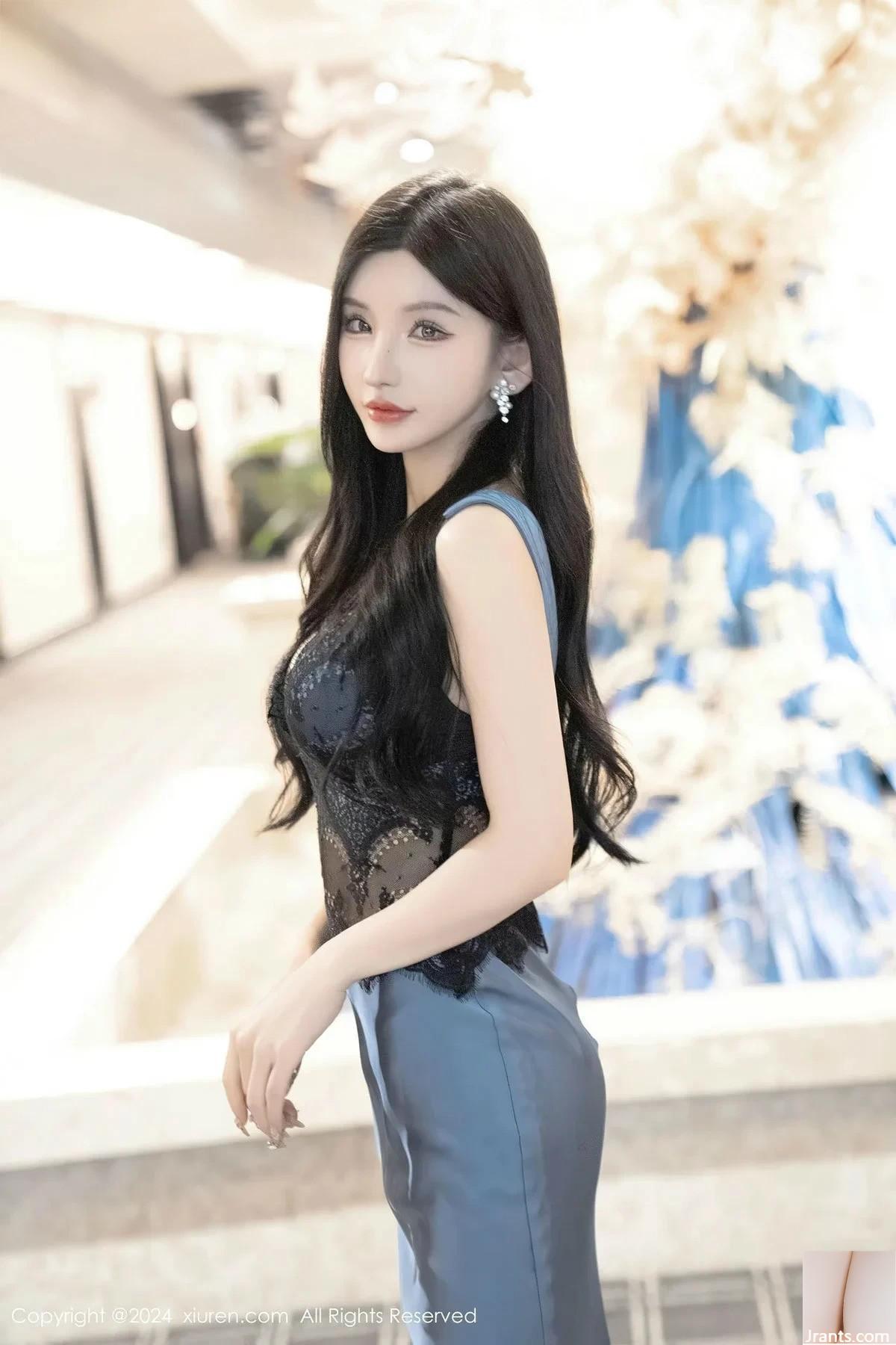 Le 8242e numéro de XiuRen de la jupe longue en soie sexy de la déesse Zhou Yuxi Sally + combinaison en tulle noir montrant une photo de tentation corporelle parfaite (107P)