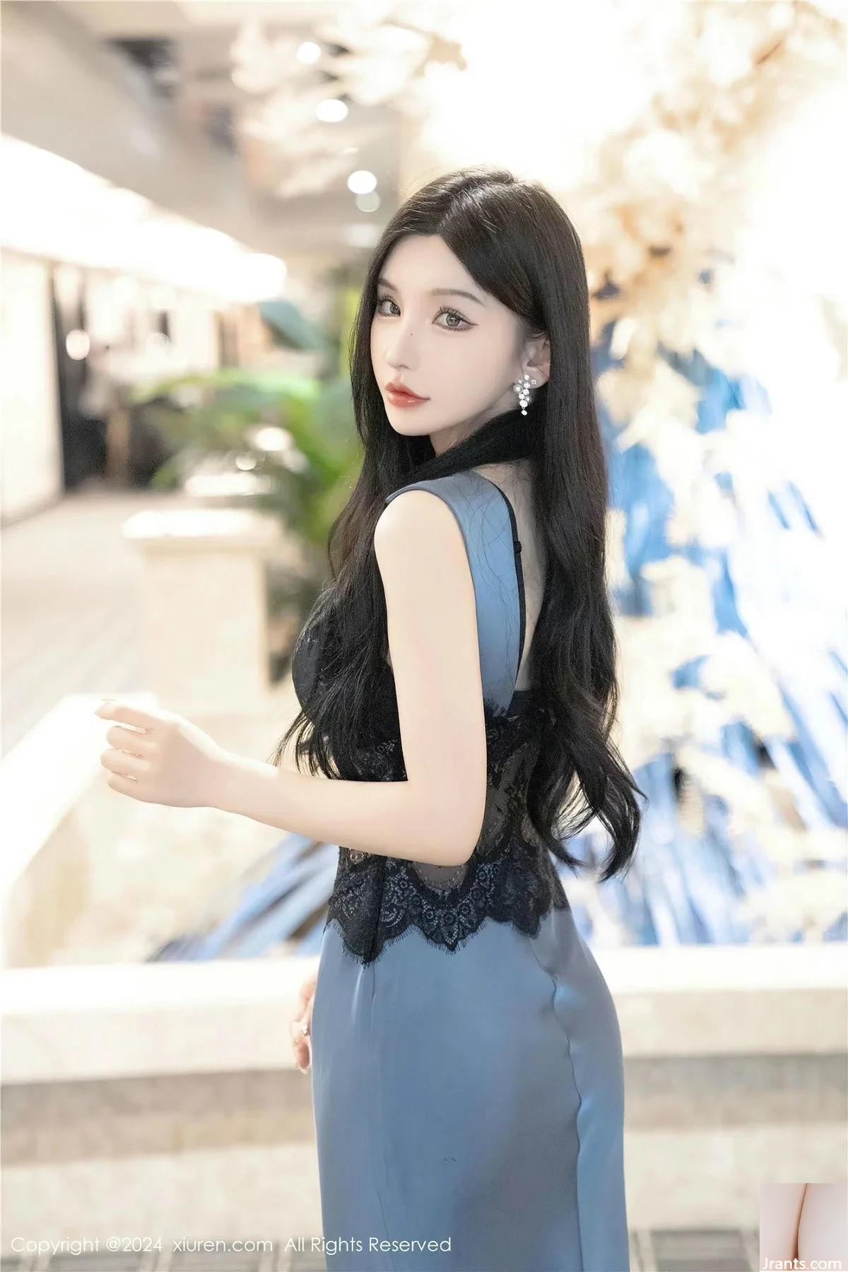 Rok panjang sutra seksi dewi Zhou Yuxi Sally edisi ke-8242 XiuRen + jumpsuit tulle hitam menunjukkan foto godaan tubuh yang sempurna (107P)