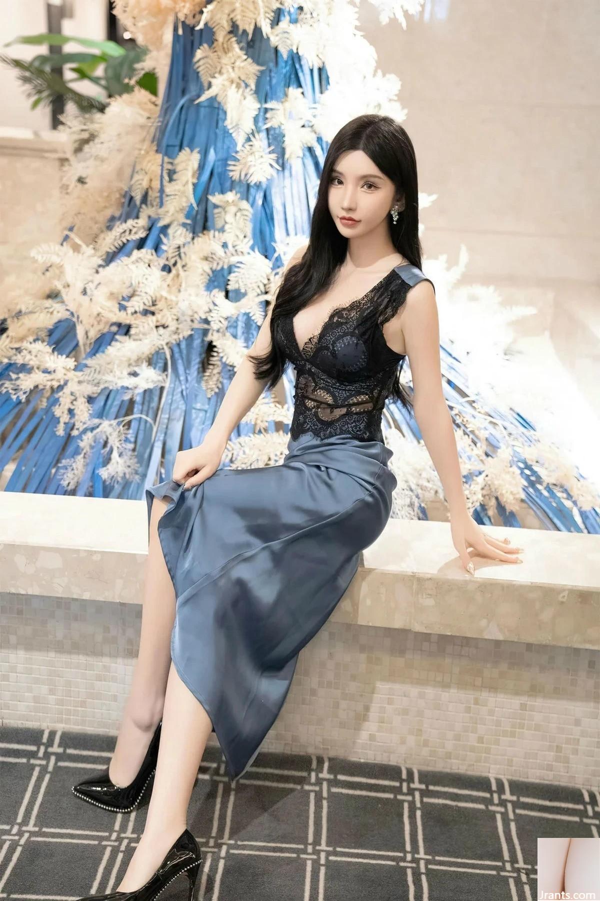 Rok panjang sutra seksi dewi Zhou Yuxi Sally edisi ke-8242 XiuRen + jumpsuit tulle hitam menunjukkan foto godaan tubuh yang sempurna (107P)