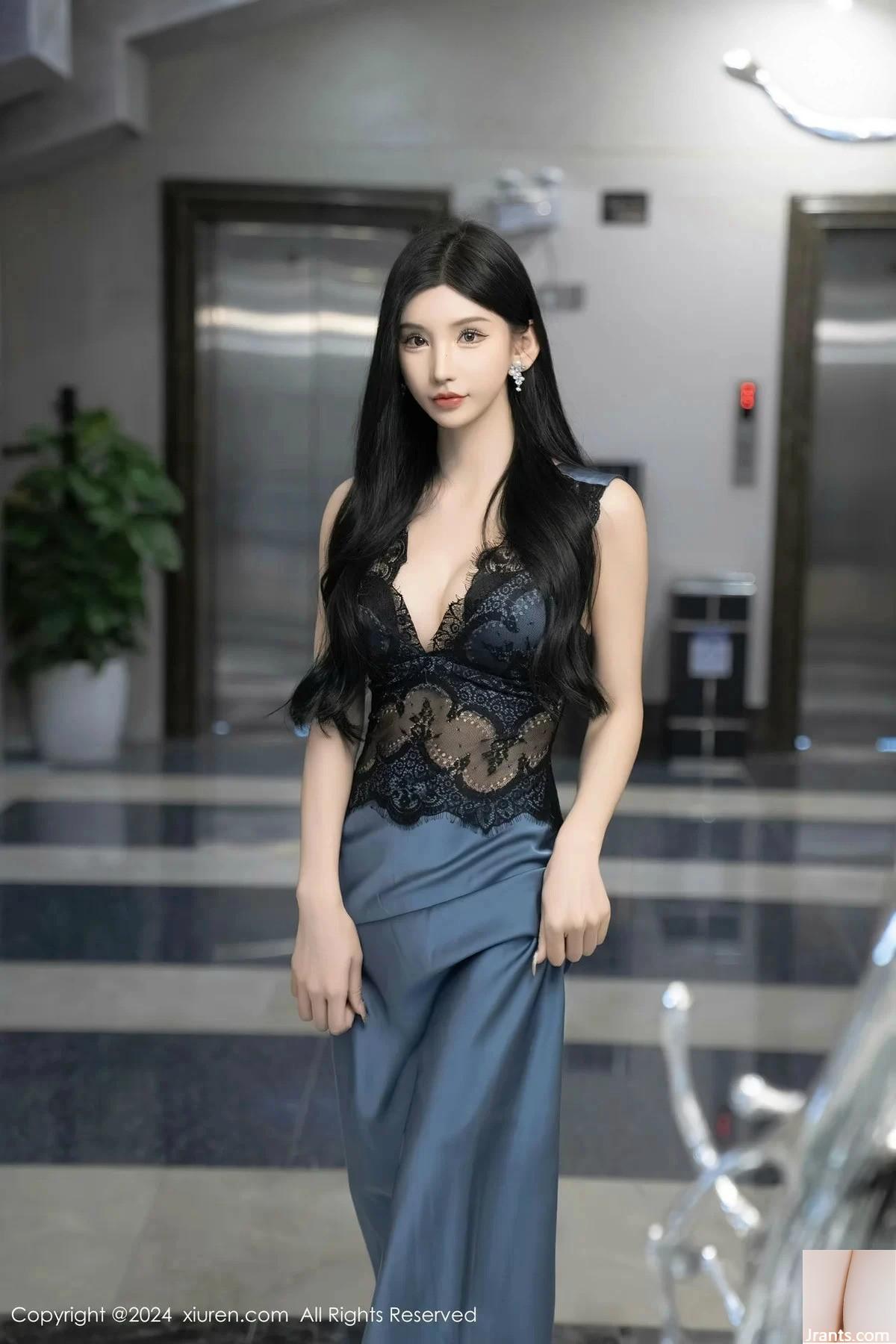 Le 8242e numéro de XiuRen de la jupe longue en soie sexy de la déesse Zhou Yuxi Sally + combinaison en tulle noir montrant une photo de tentation corporelle parfaite (107P)