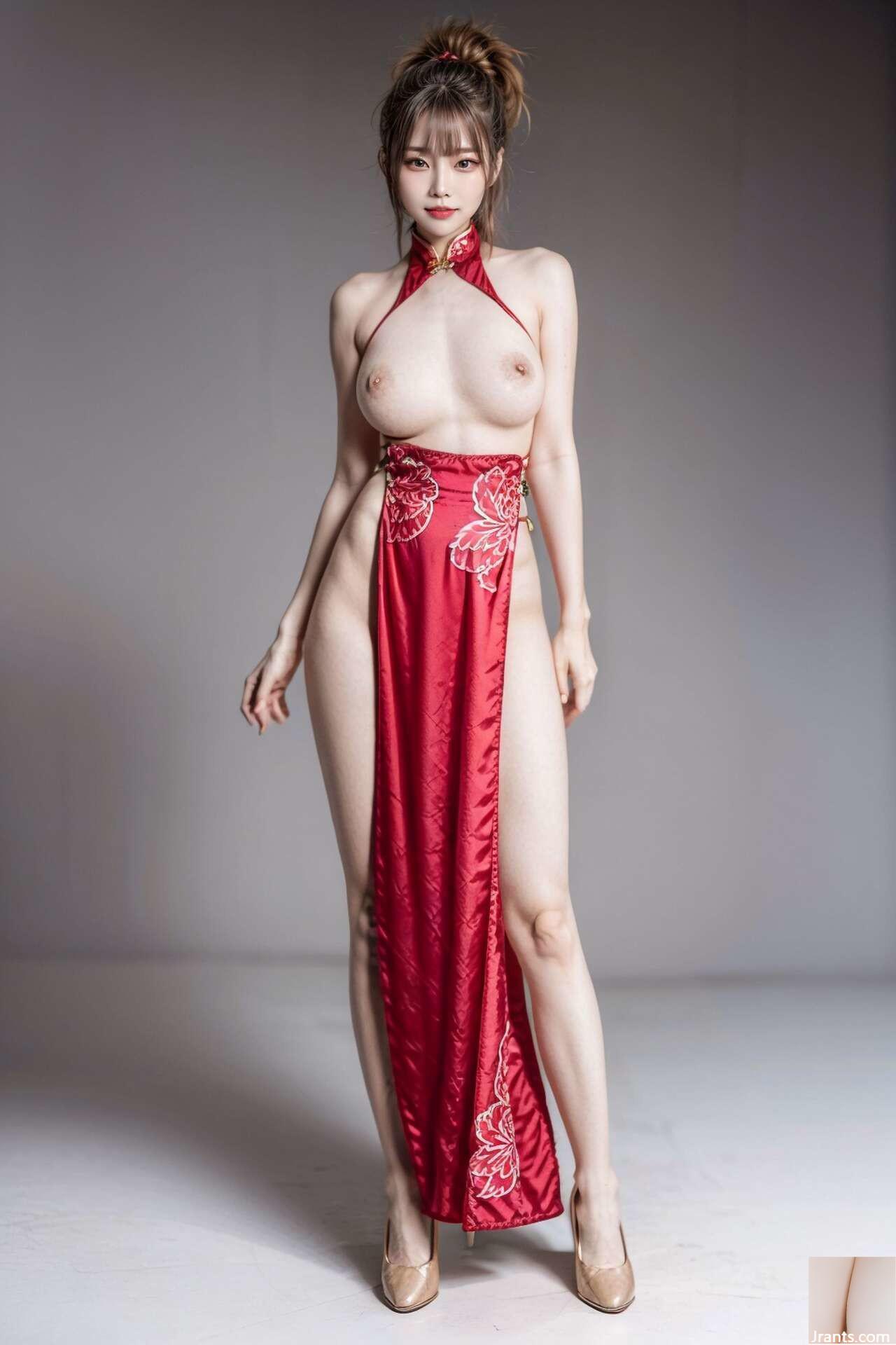 * Patreon* (Lalka) Vestido chinês vermelho mostrando peitos