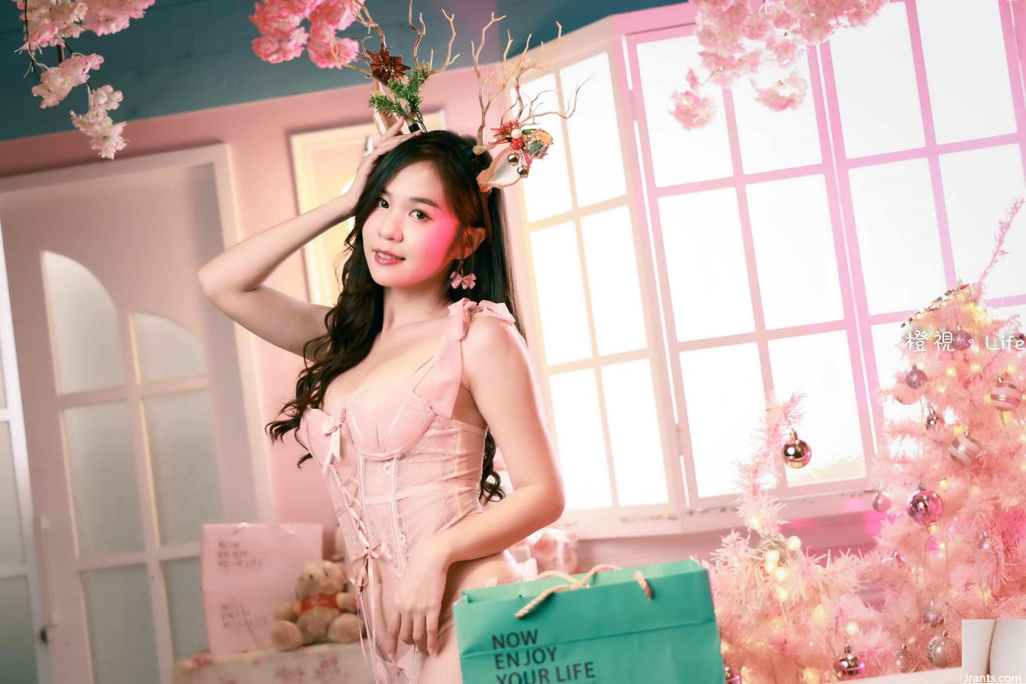 (الفصل الإضافي من الأرجل الجميلة) طراز Xiaoyou Pink Vest High Vest High Cheels Beautiful Cheels