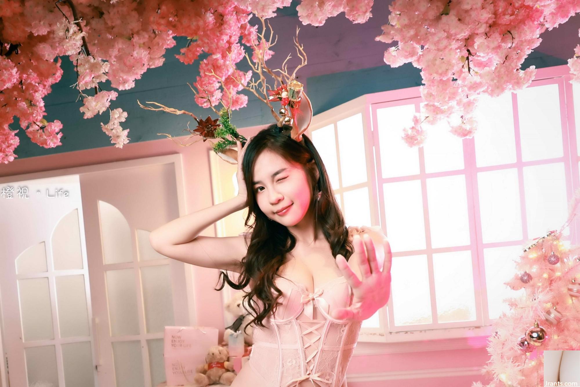 (الفصل الإضافي من الأرجل الجميلة) طراز Xiaoyou Pink Vest High Vest High Cheels Beautiful Cheels