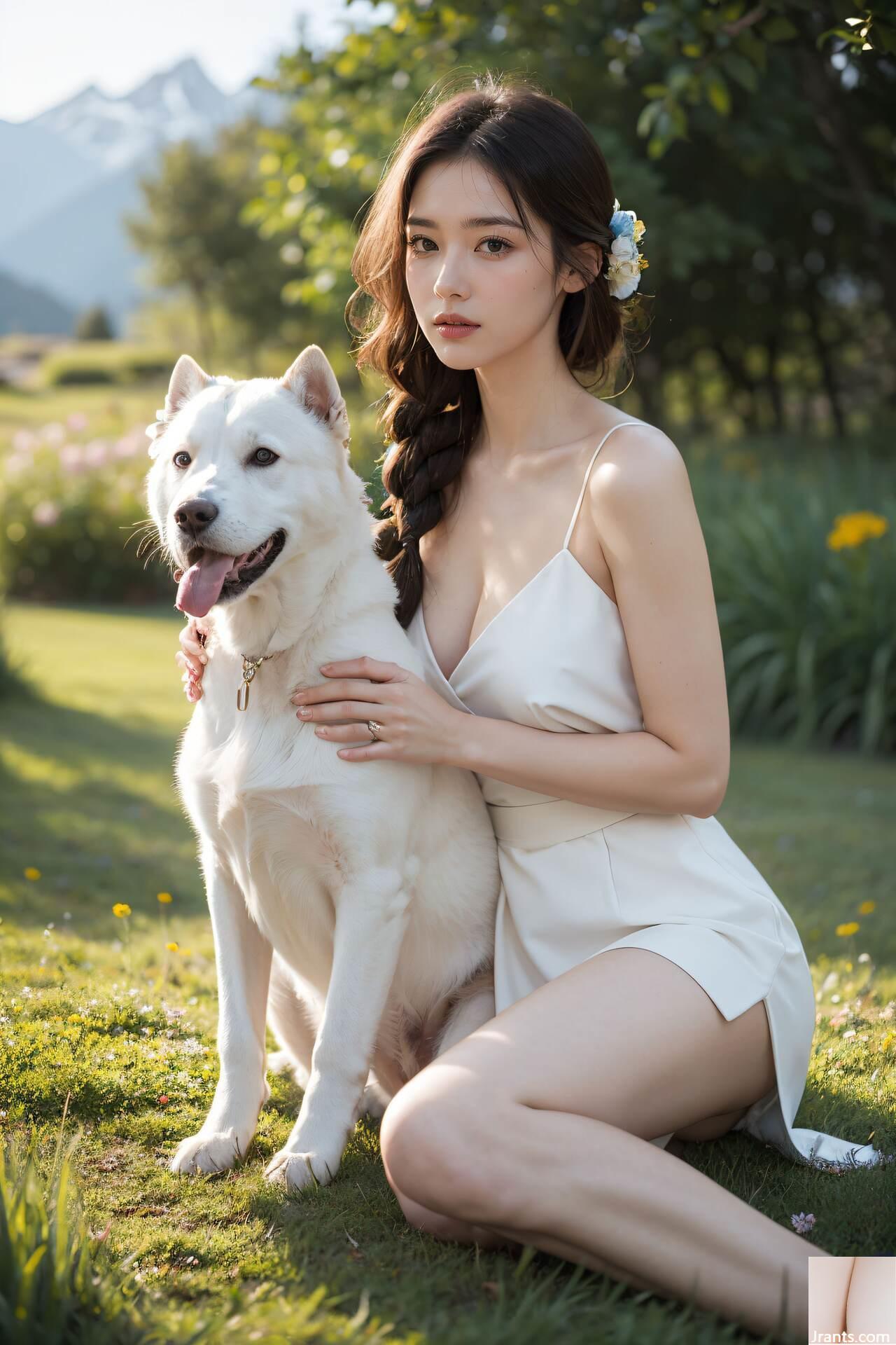 ★ Sijishe ★ Girl flottant de chat blanc (collection) 1 &#8211; fille avec le chien 1